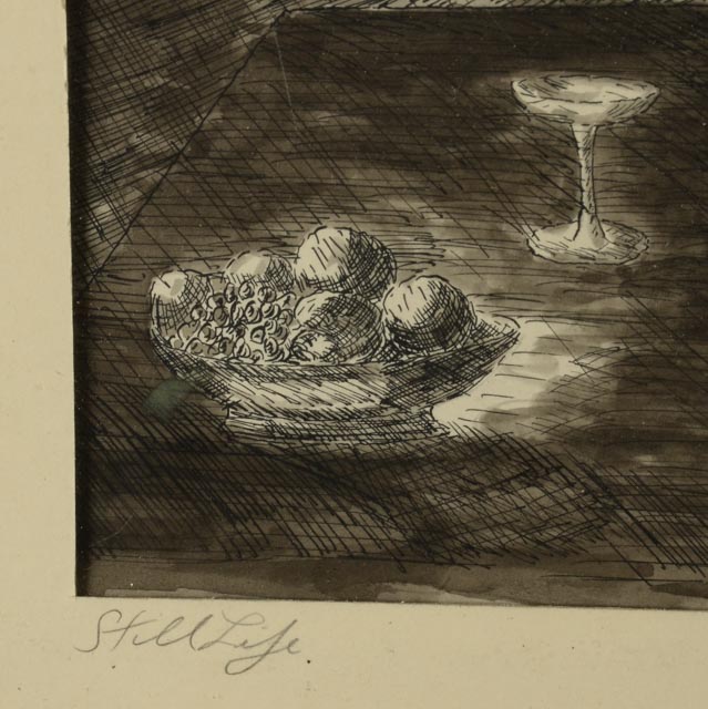 J. Skop Original Vintage Ink Drawing "Still Life"