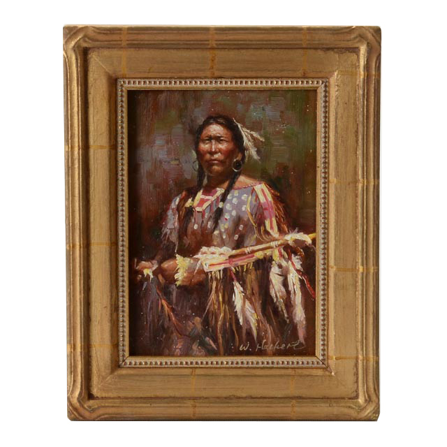 W. Hackert Original Oil on Board American Indian Portrait