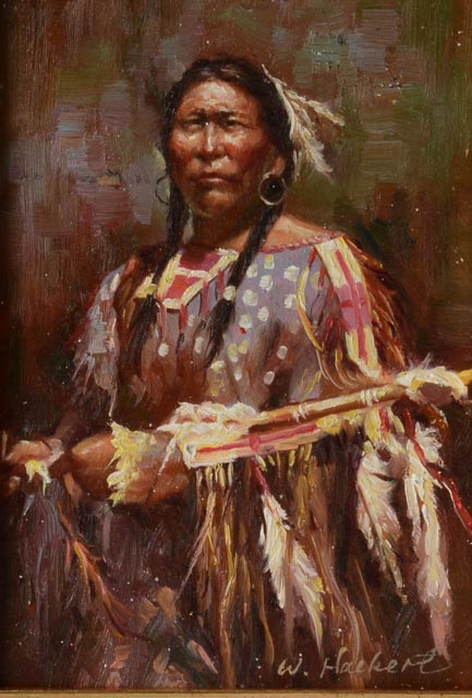 W. Hackert Original Oil on Board American Indian Portrait