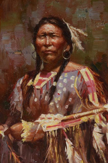 W. Hackert Original Oil on Board American Indian Portrait
