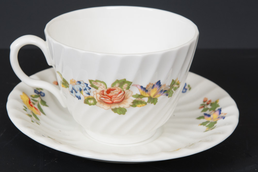 Assortment of Teacup Sets Including Wedgwood and Aynsley Bone China