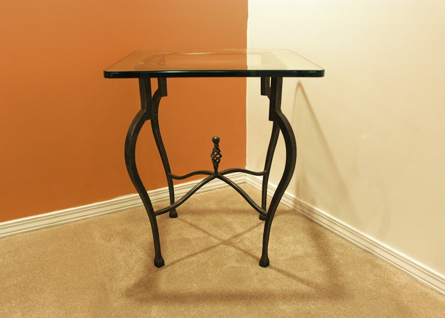 Metal and Glass Top Side Table