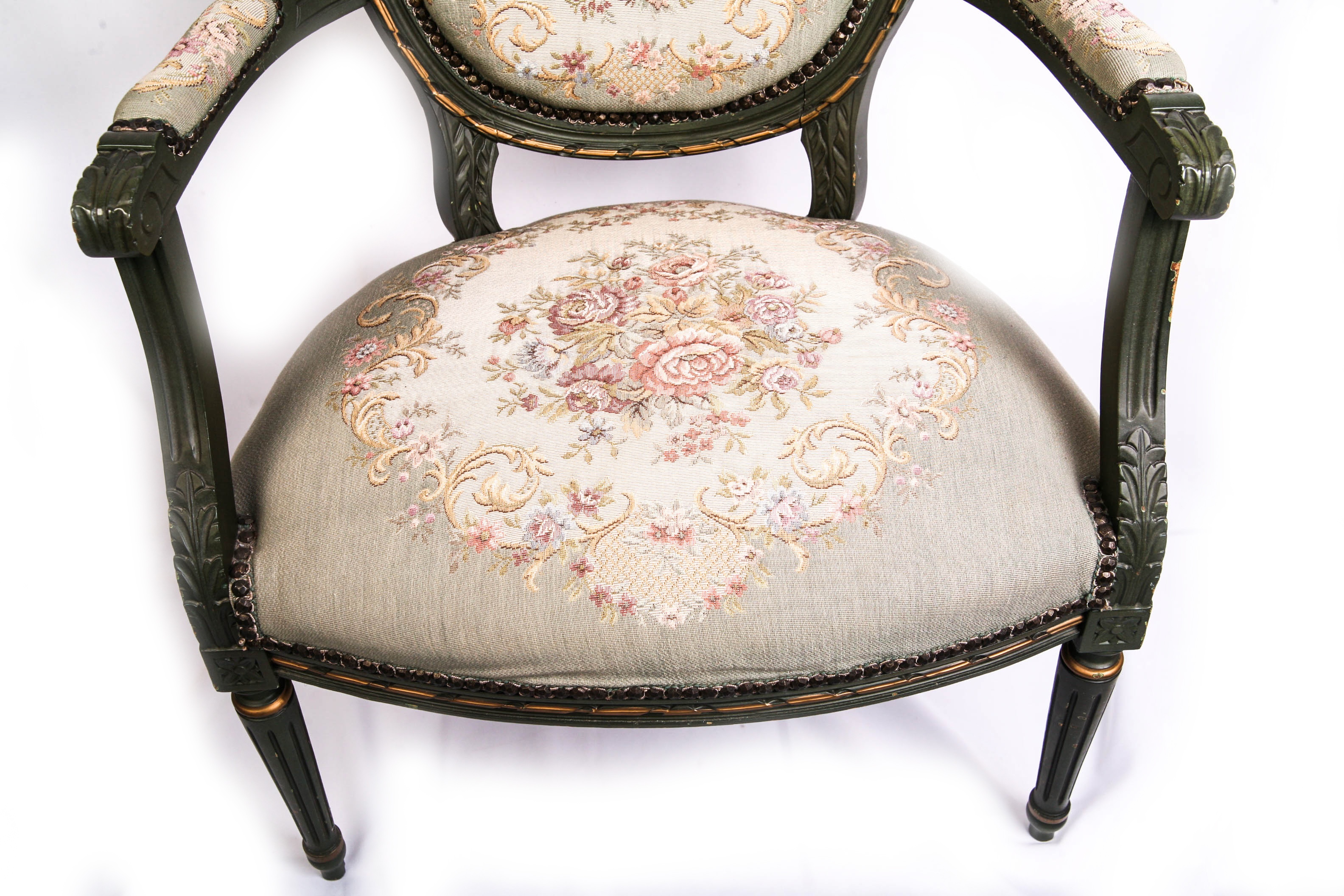 Ribbon Carved Louis XV Style Fauteuil with Needlepoint Tapestry