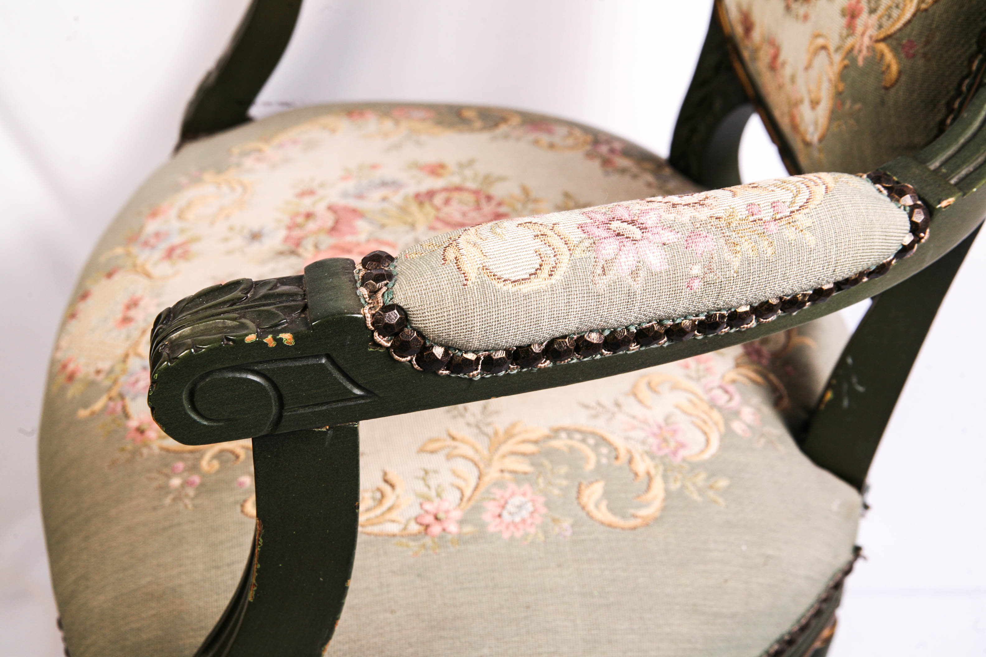 Ribbon Carved Louis XV Style Fauteuil with Needlepoint Tapestry