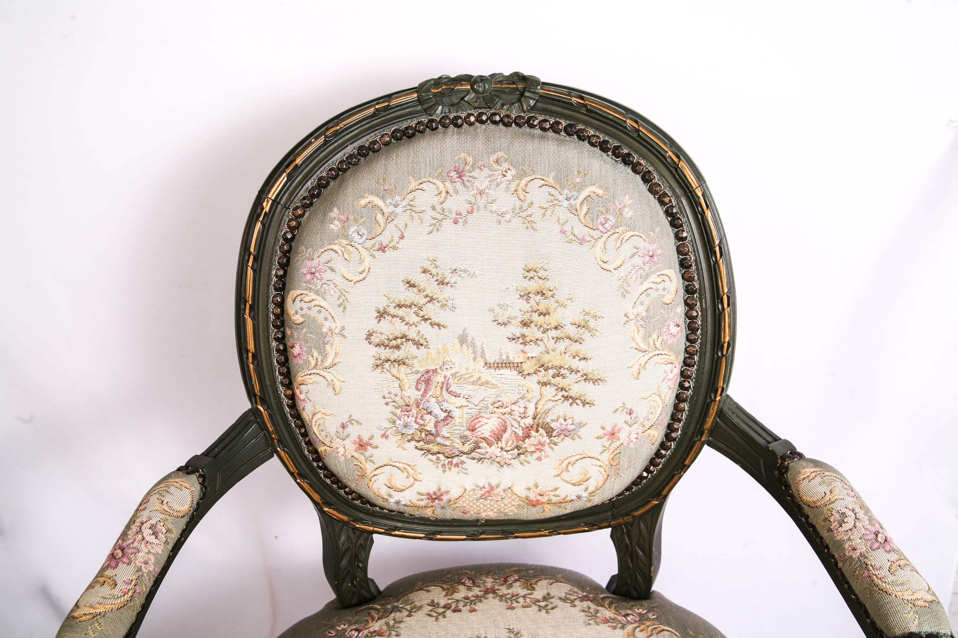 Ribbon Carved Louis XV Style Fauteuil with Needlepoint Tapestry