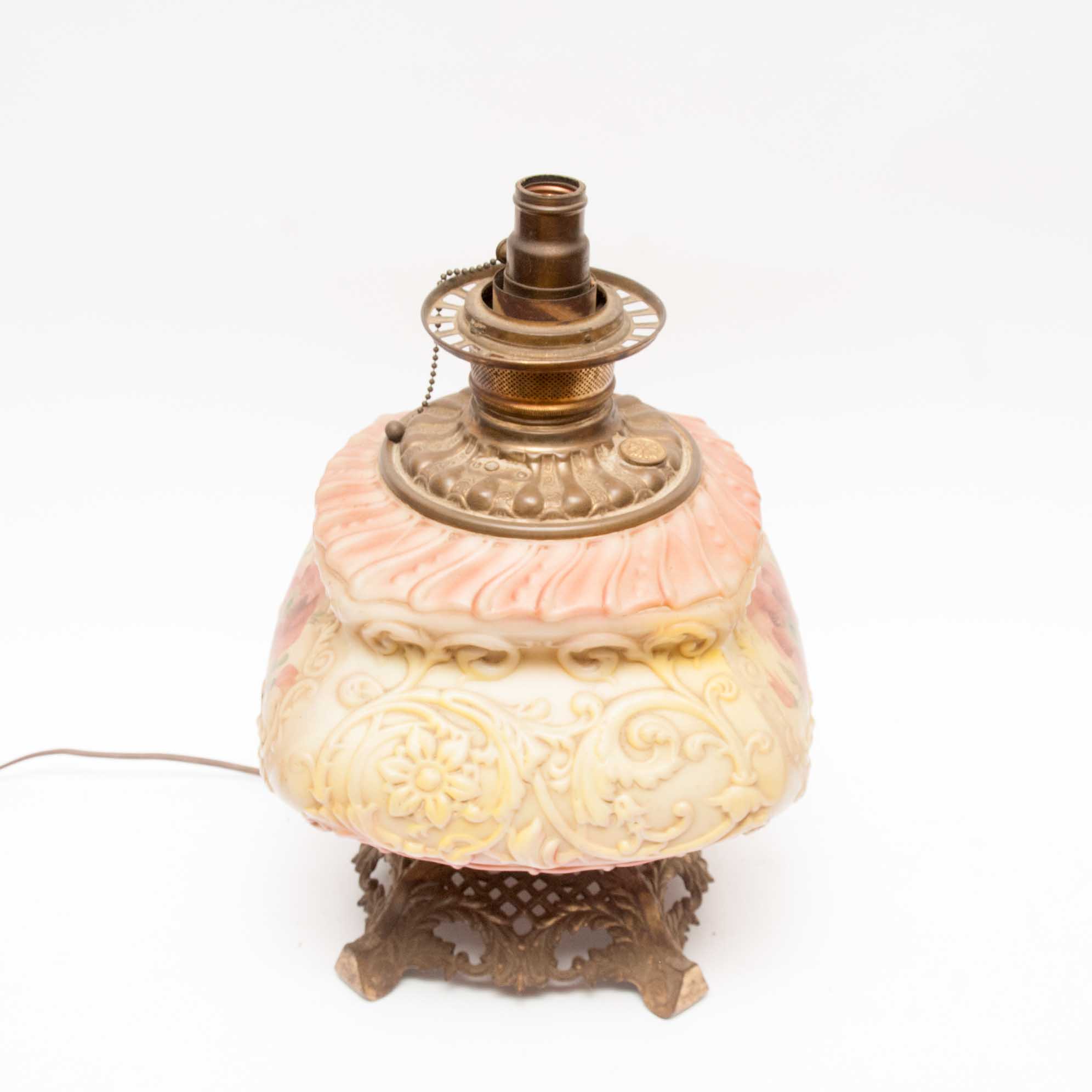 Antique Hand Painted Converted Oil Lamp