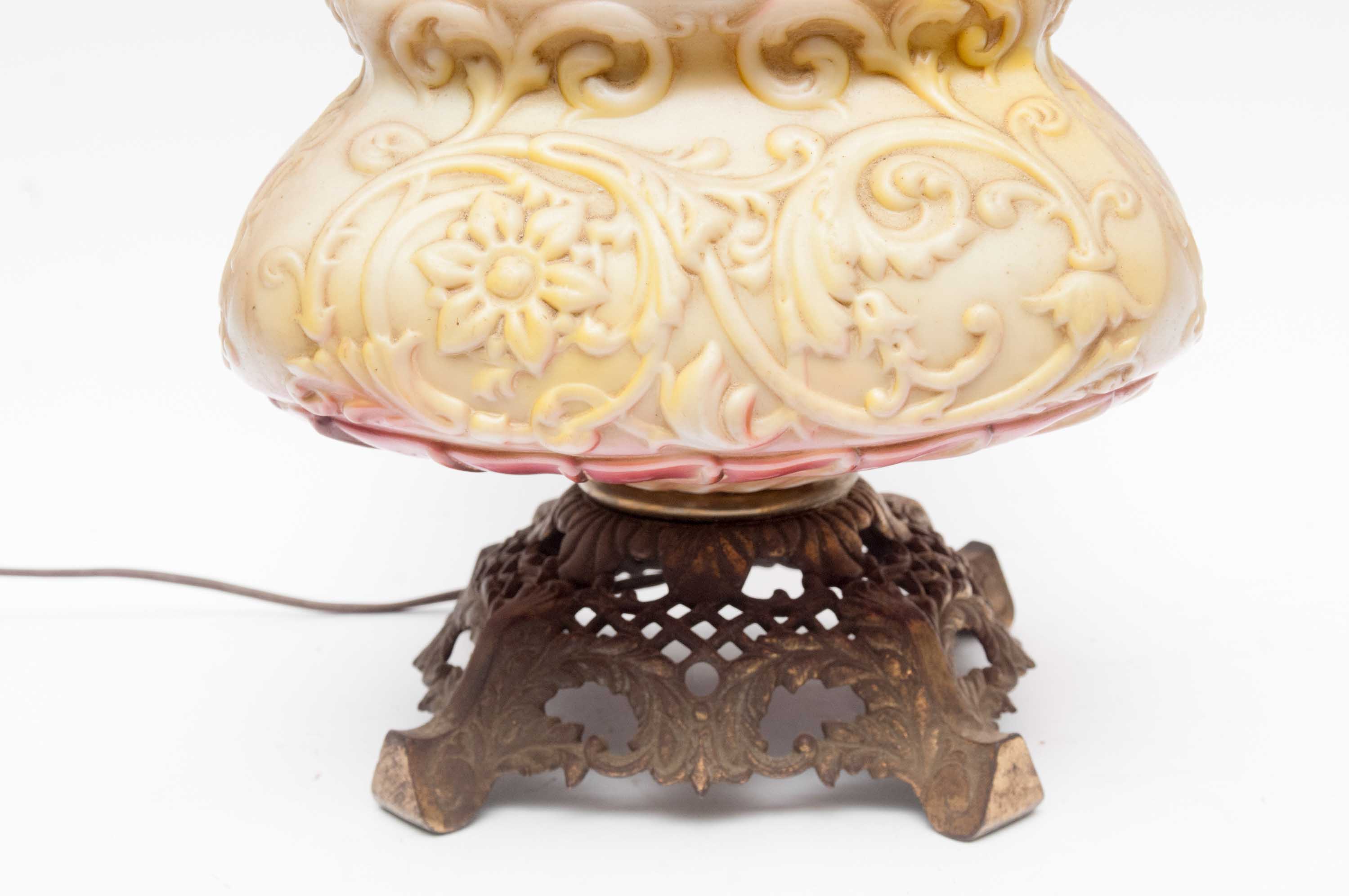 Antique Hand Painted Converted Oil Lamp