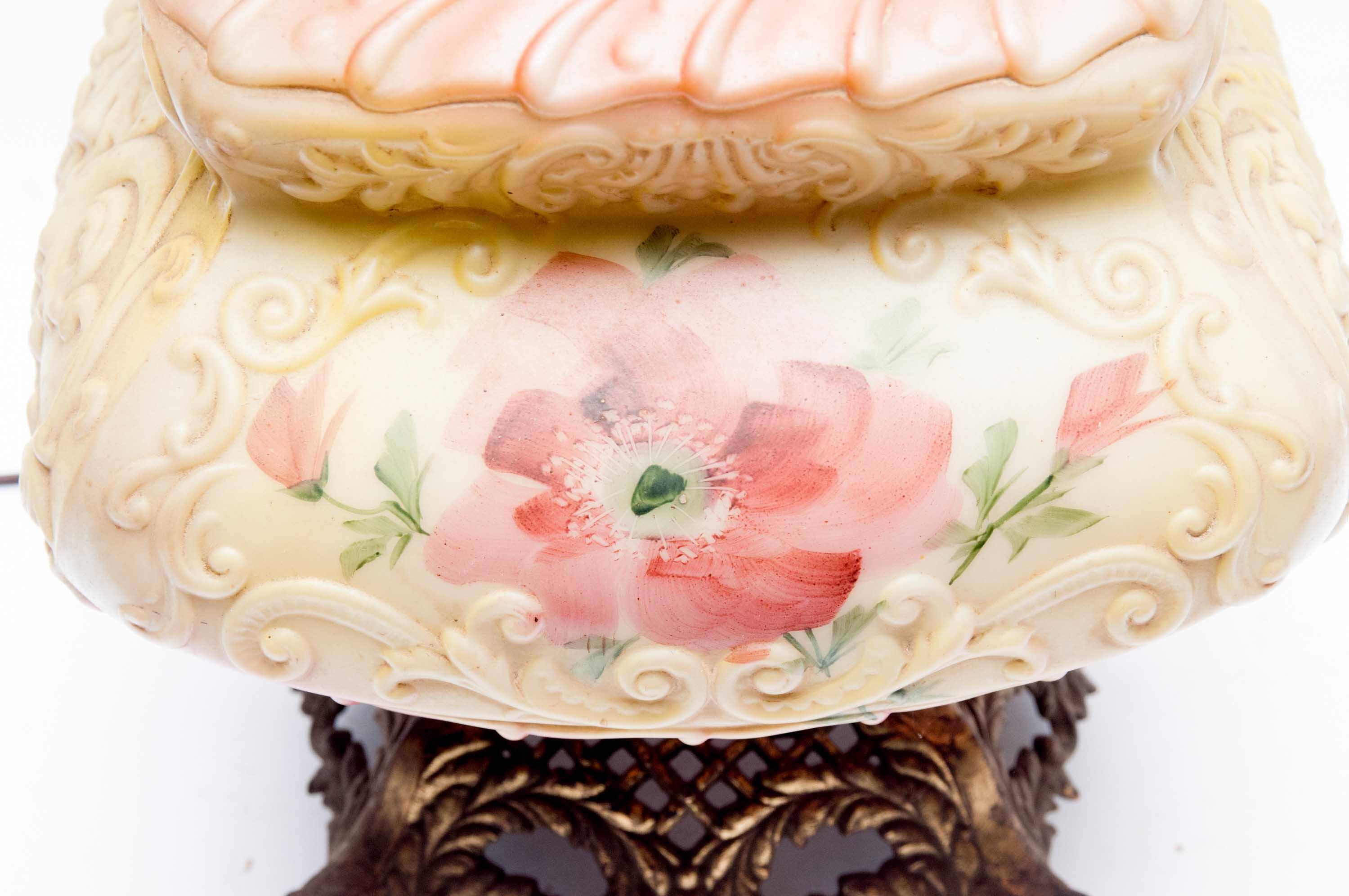 Antique Hand Painted Converted Oil Lamp