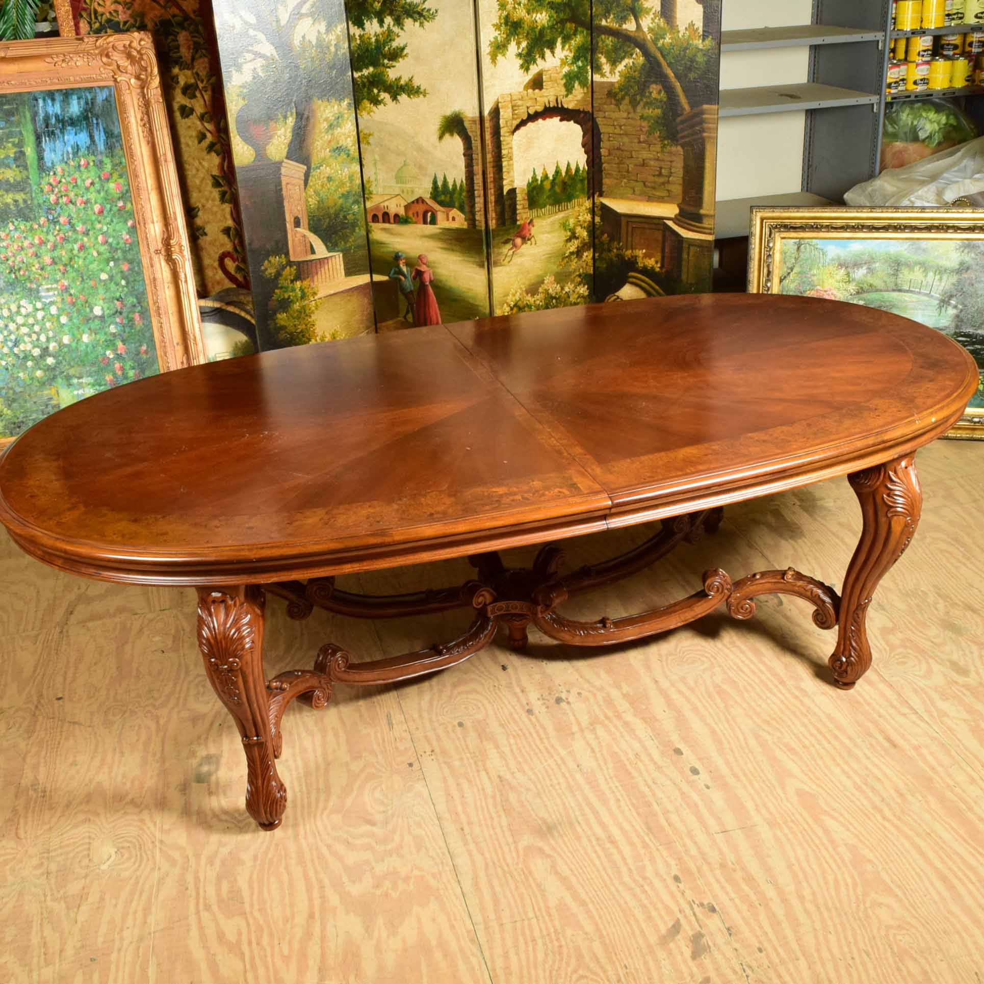 Burl and Mixed Hardwoods Rococo Style Dining Room Table