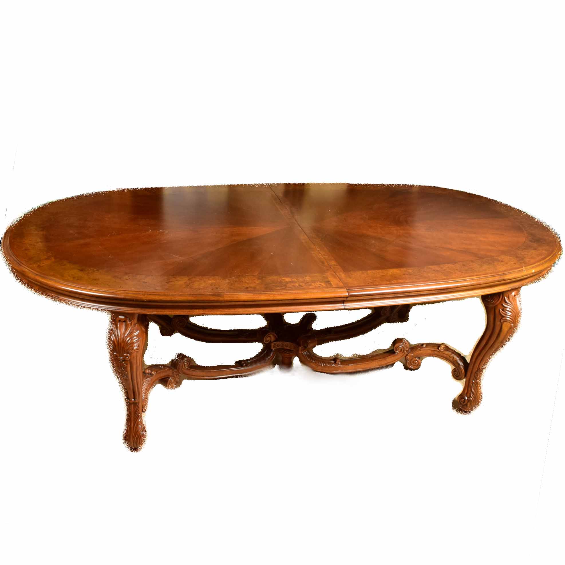 Burl and Mixed Hardwoods Rococo Style Dining Room Table