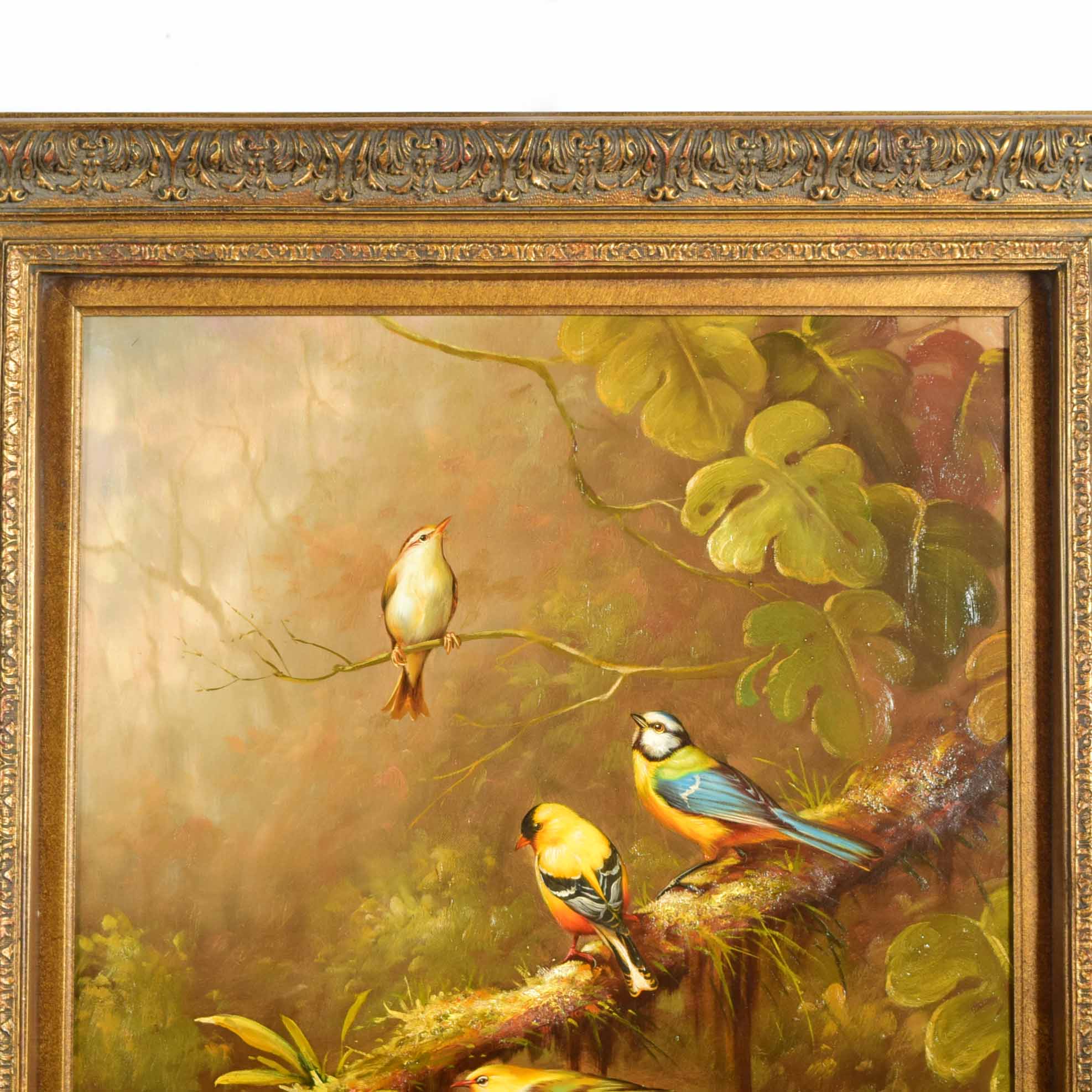 Original S. Robertson Oil on Canvas of Birds in a Tree