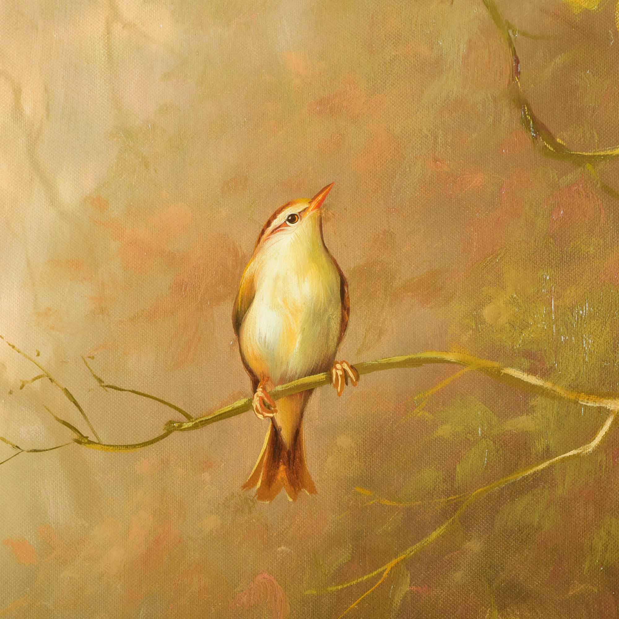 Original S. Robertson Oil on Canvas of Birds in a Tree