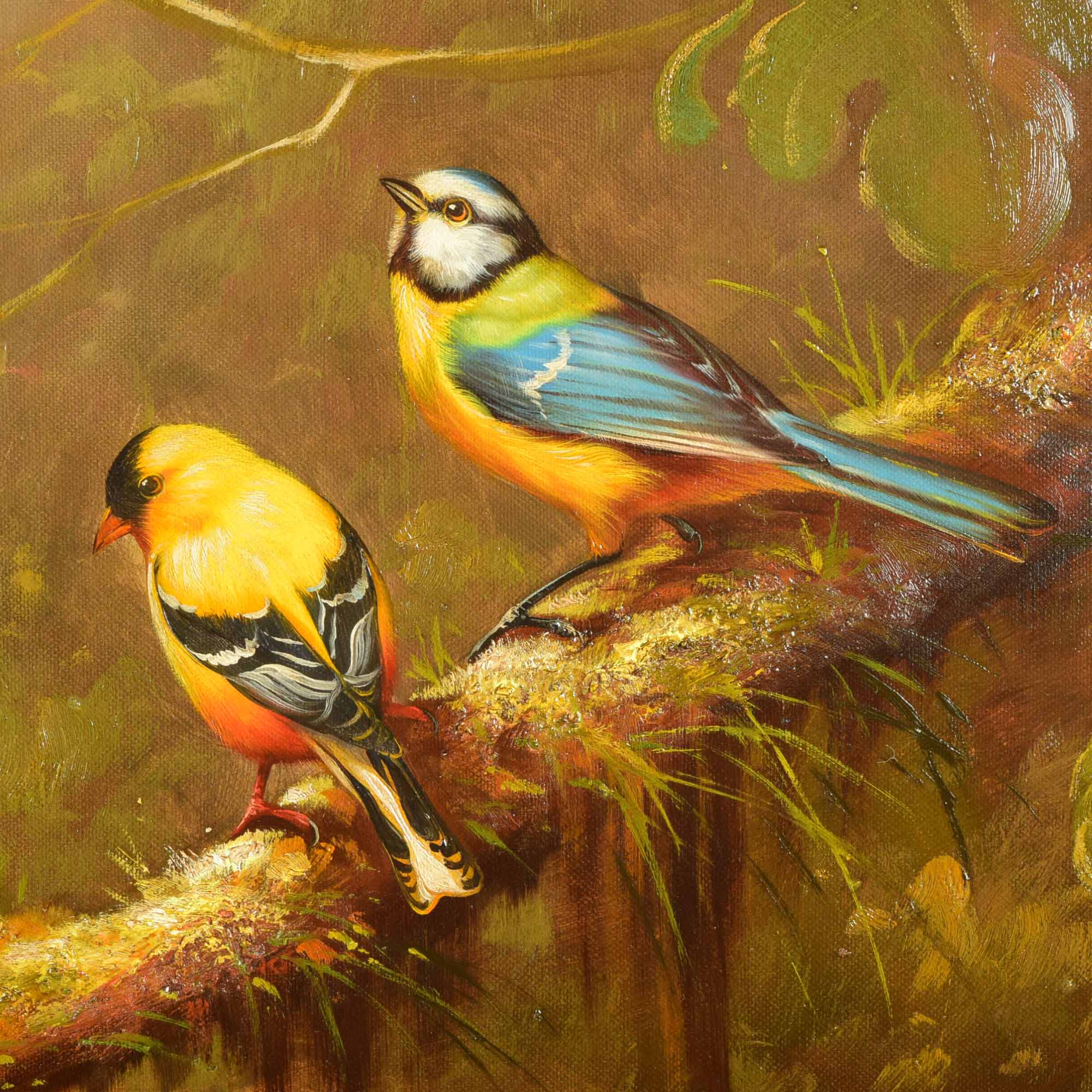 Original S. Robertson Oil on Canvas of Birds in a Tree