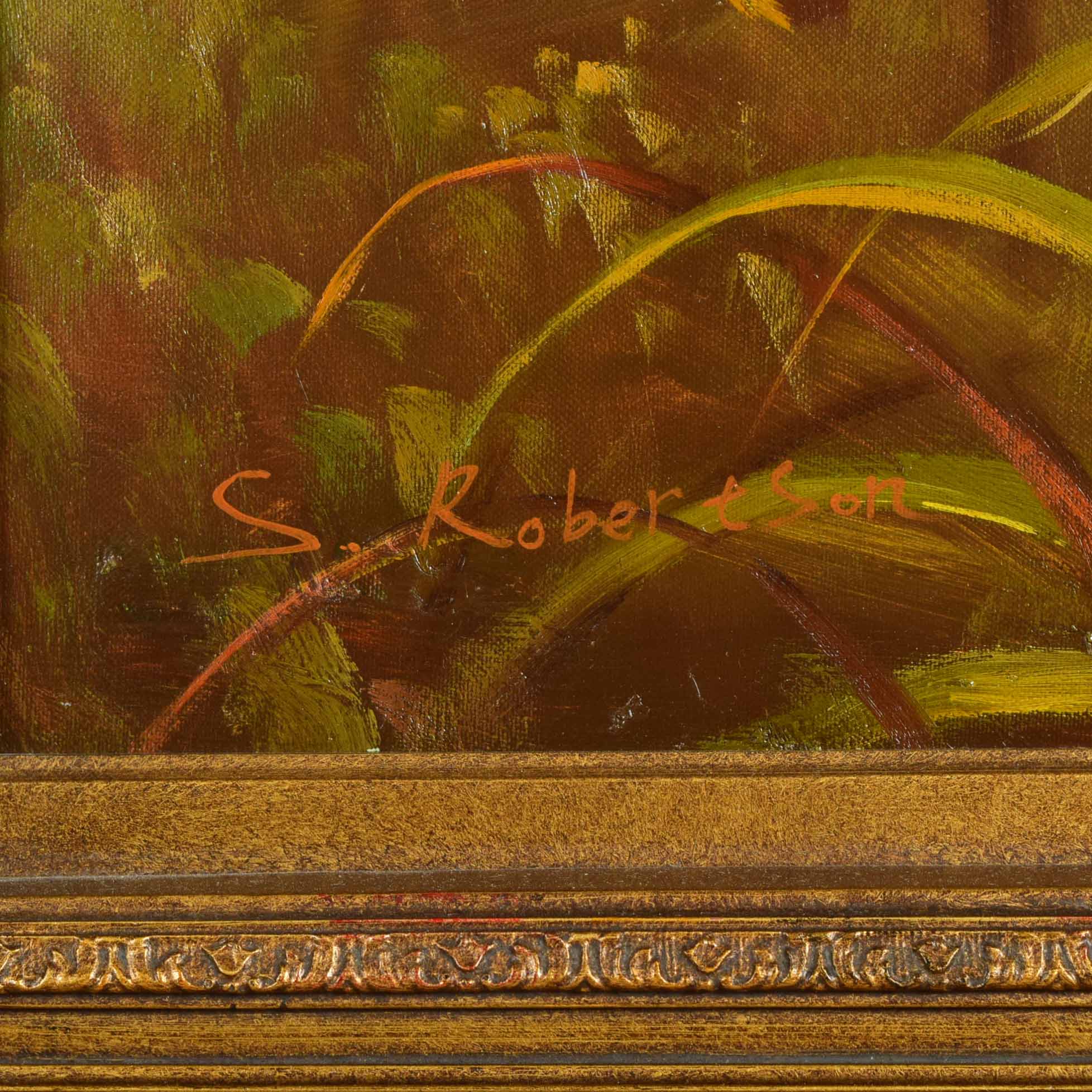 Original S. Robertson Oil on Canvas of Birds in a Tree