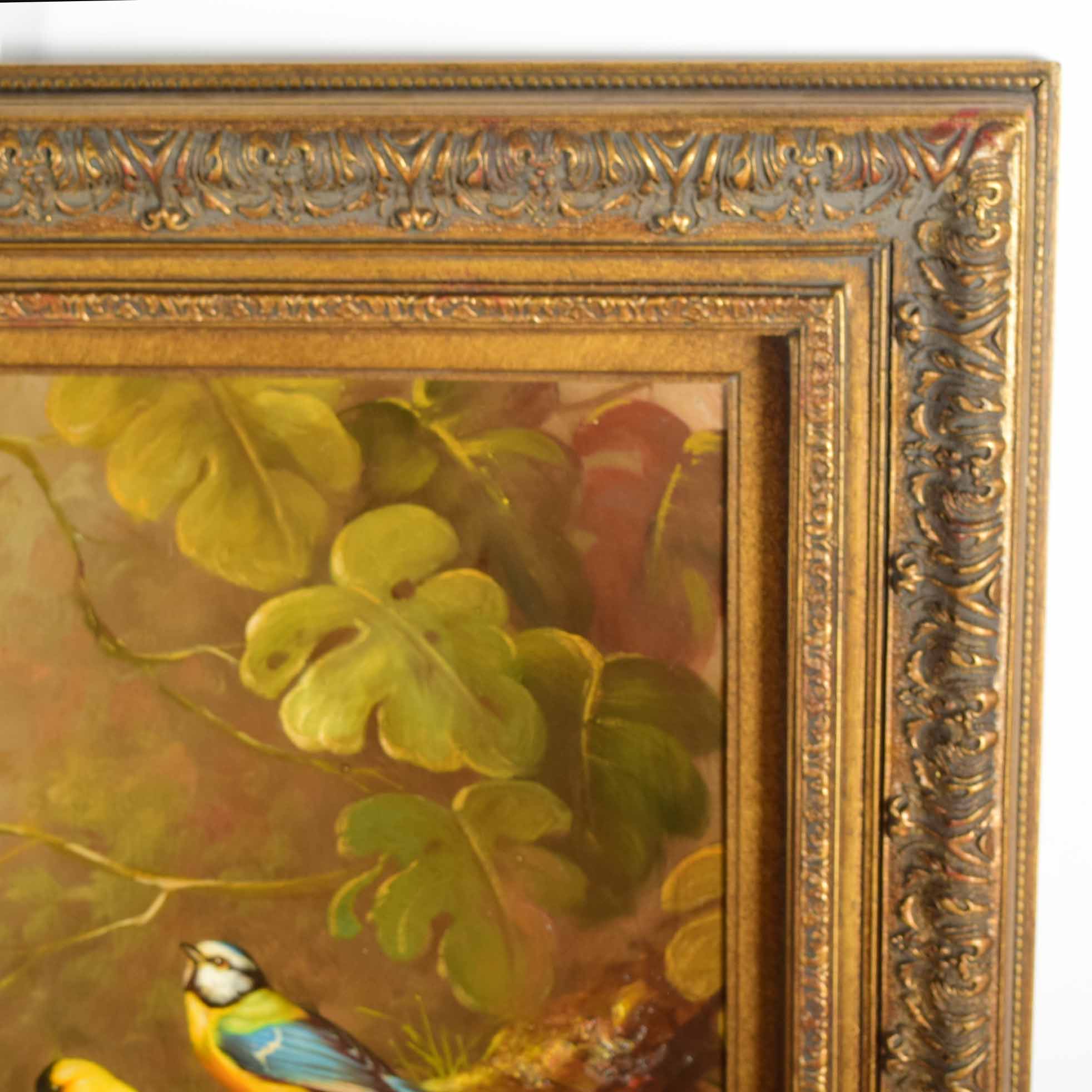 Original S. Robertson Oil on Canvas of Birds in a Tree