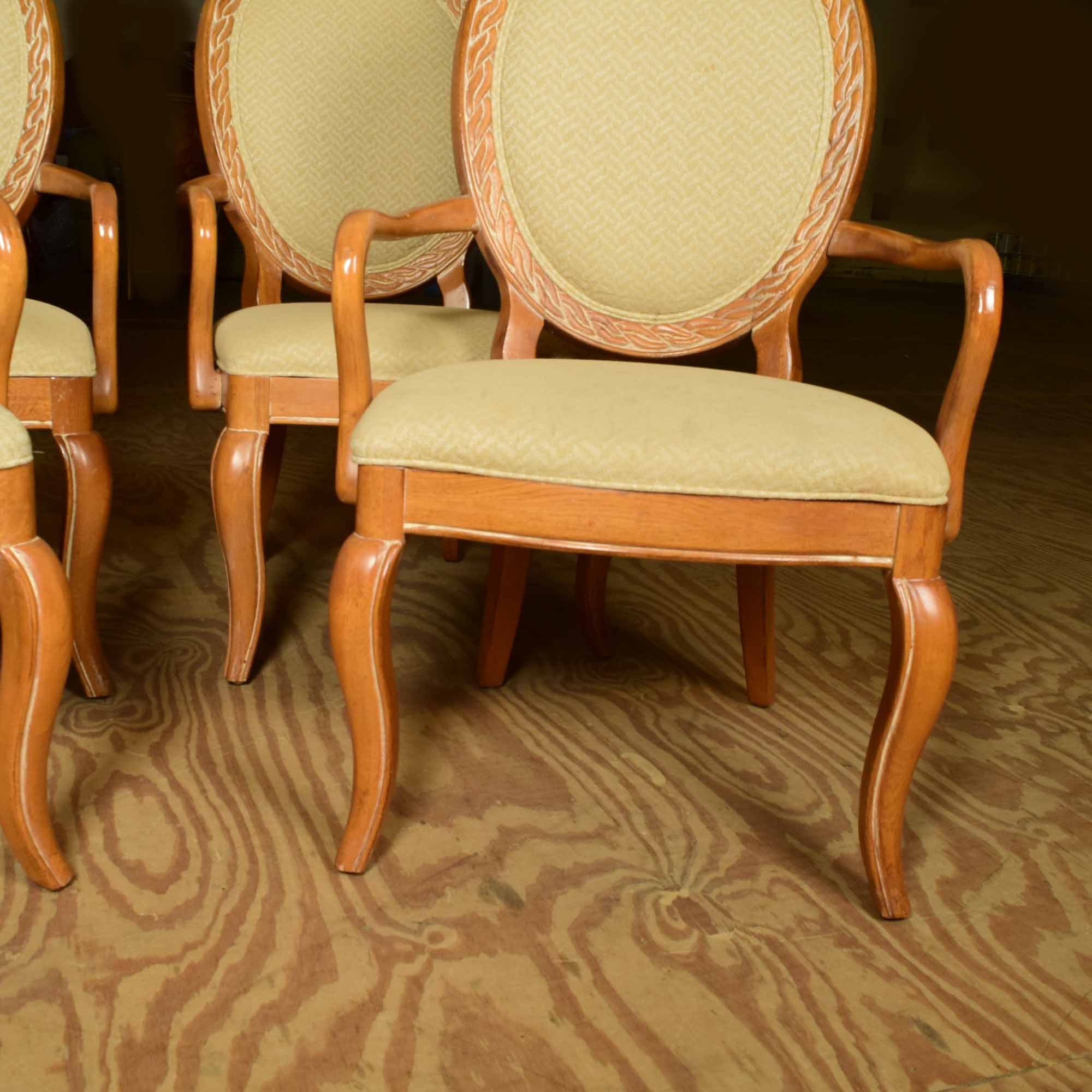 French Style Oak Balloon Back  Arm Chair Set of Four