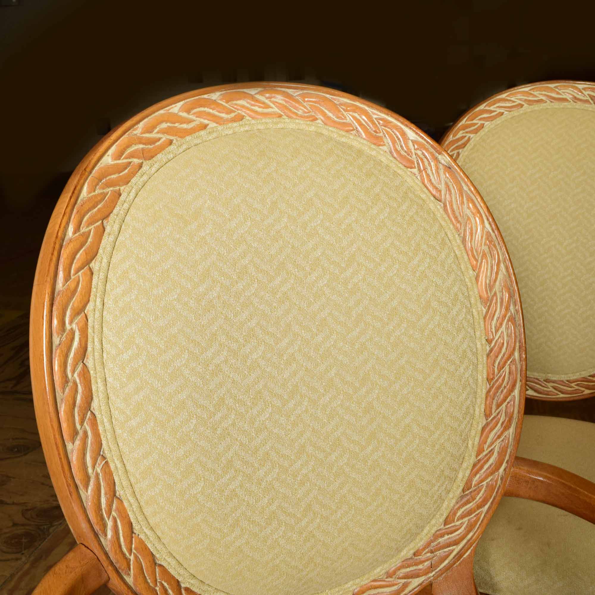 French Style Oak Balloon Back  Arm Chair Set of Four