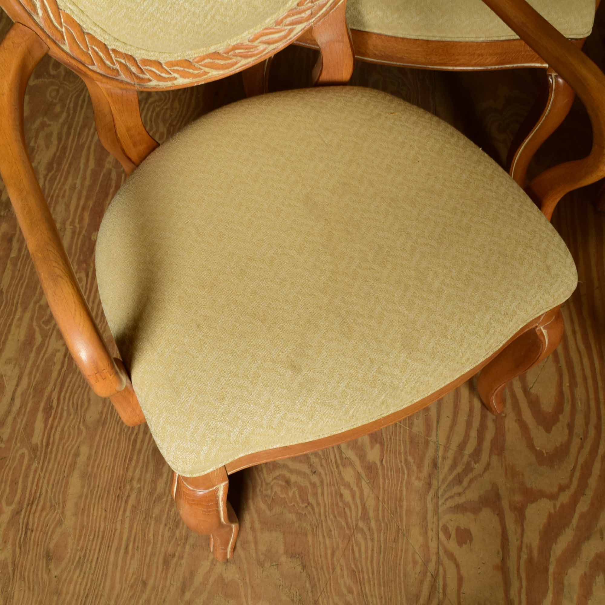 French Style Oak Balloon Back  Arm Chair Set of Four