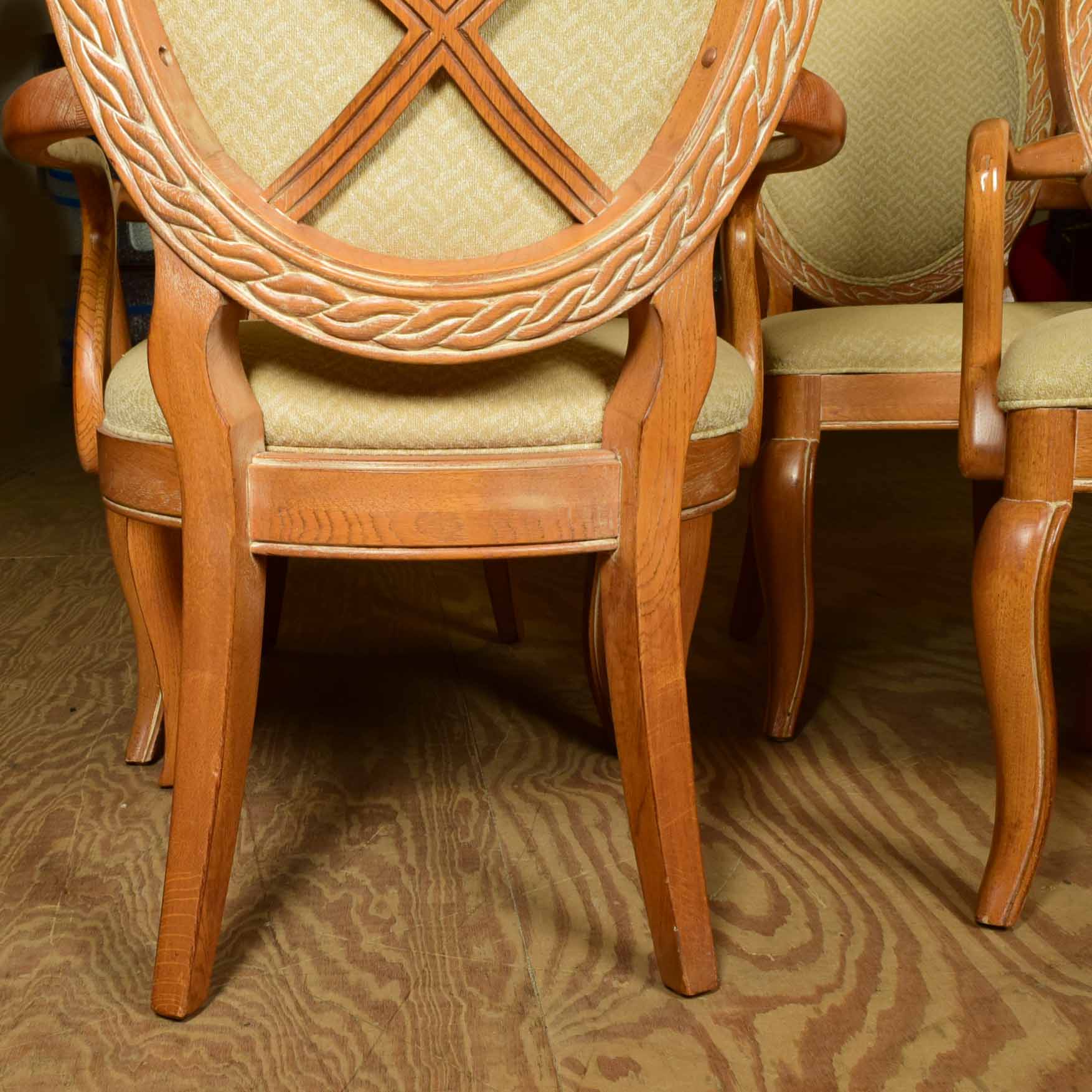 French Style Oak Balloon Back  Arm Chair Set of Four