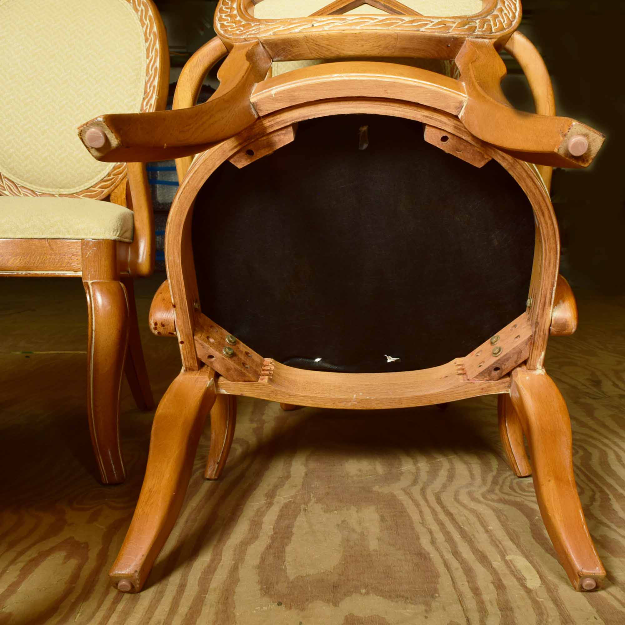 French Style Oak Balloon Back  Arm Chair Set of Four