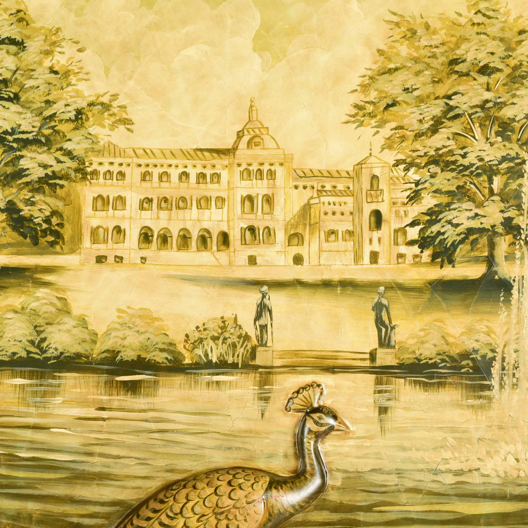 Wall Plaque Painting with Peacock Accent