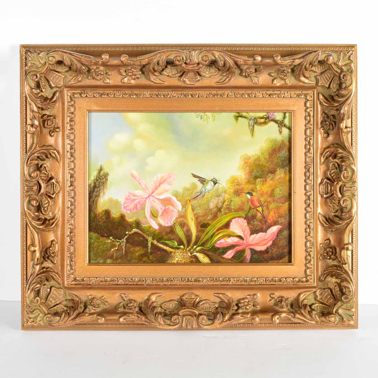 Original Oil Painting on Canvas of Hummingbirds and Flowers