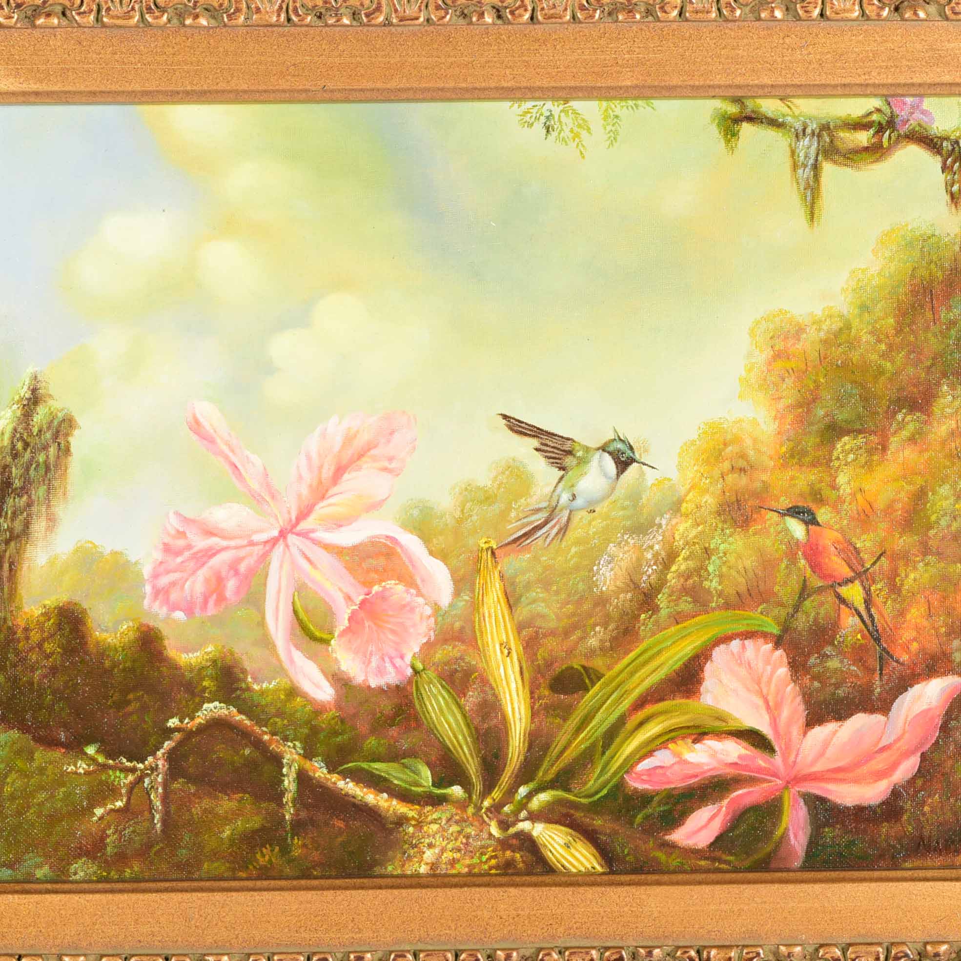 Original Oil Painting on Canvas of Hummingbirds and Flowers