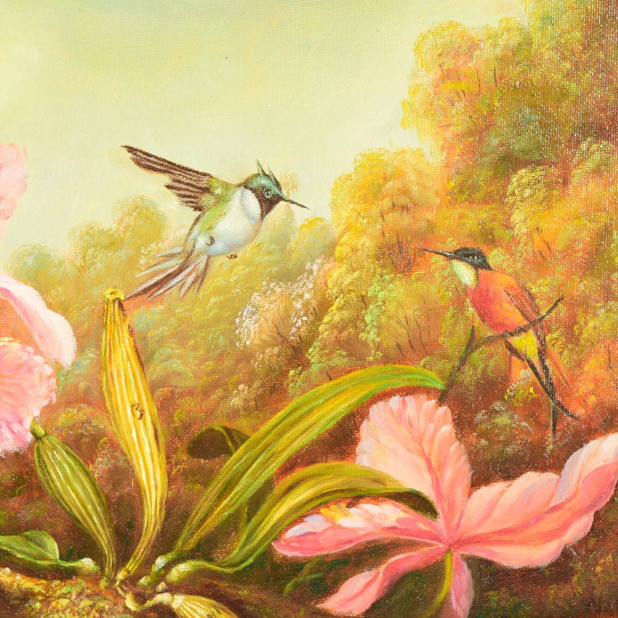 Original Oil Painting on Canvas of Hummingbirds and Flowers