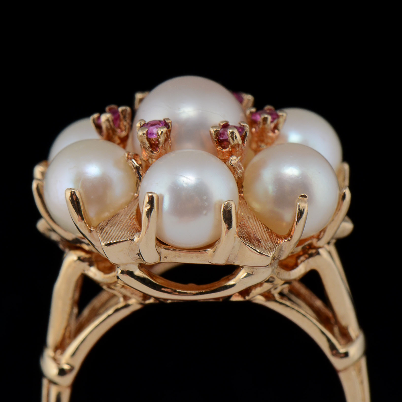 14K Gold Pearl and Pink Sapphire Ring