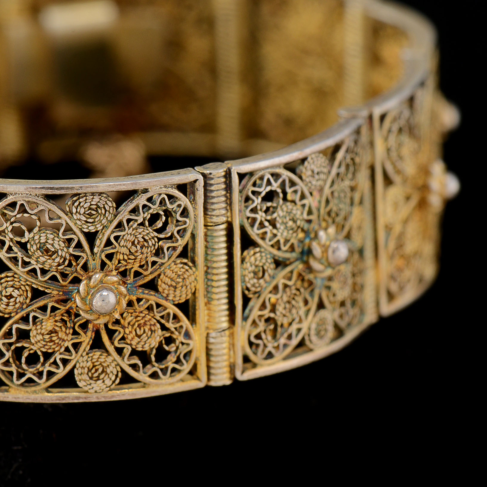 Vintage 800 Silver Filigree Bracelet with Gold Wash Finish