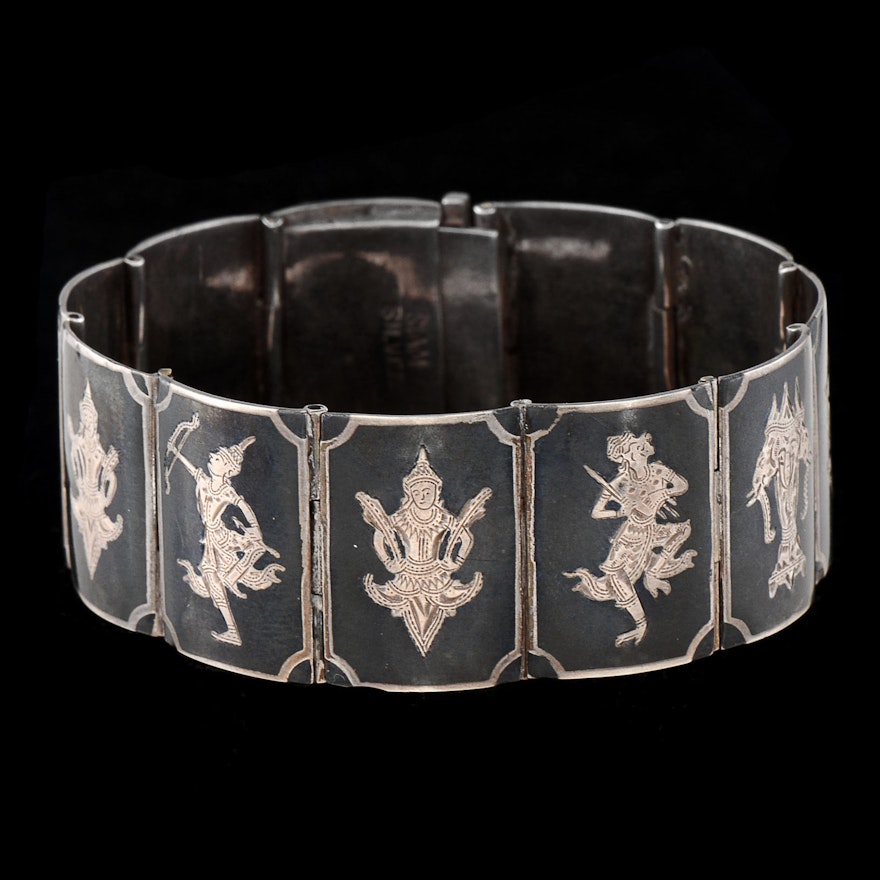 Siam Sterling Silver Nielloware Link Bracelet