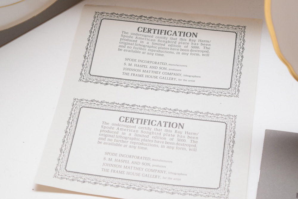 Five Ray Harm For Spode Collector Songbird Plates