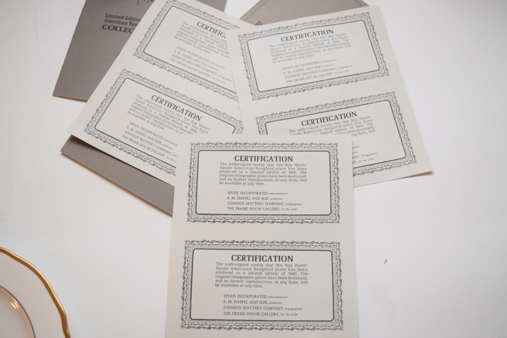 Five Ray Harm For Spode Collector Songbird Plates