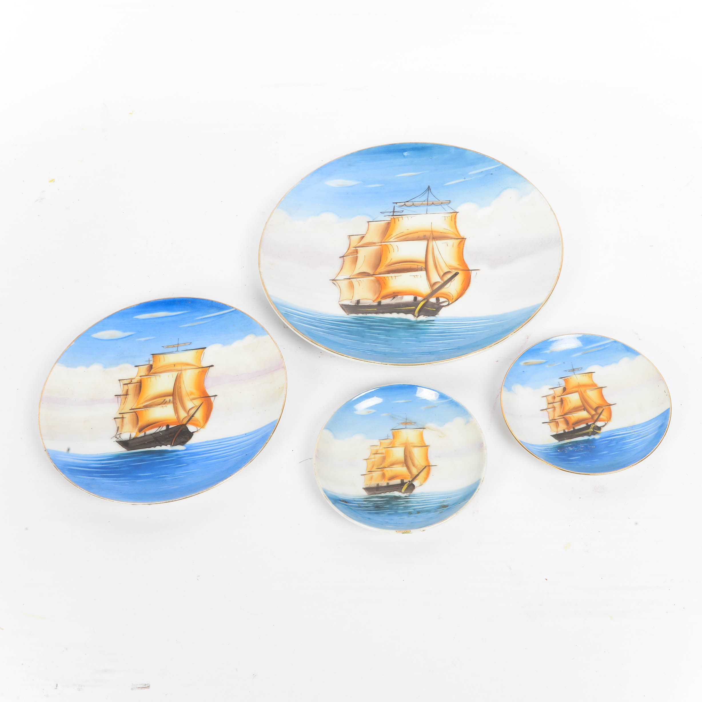 Four Aiyo China Occupied Japan Sailboat Plates