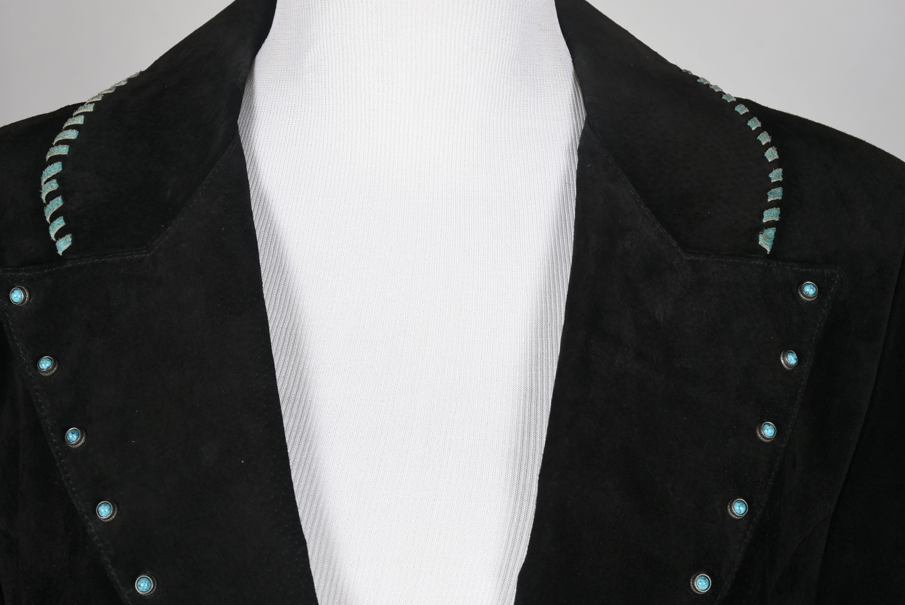 Scully Western Dress Black Suede Leather Coat Accented with Turquoise Stitching