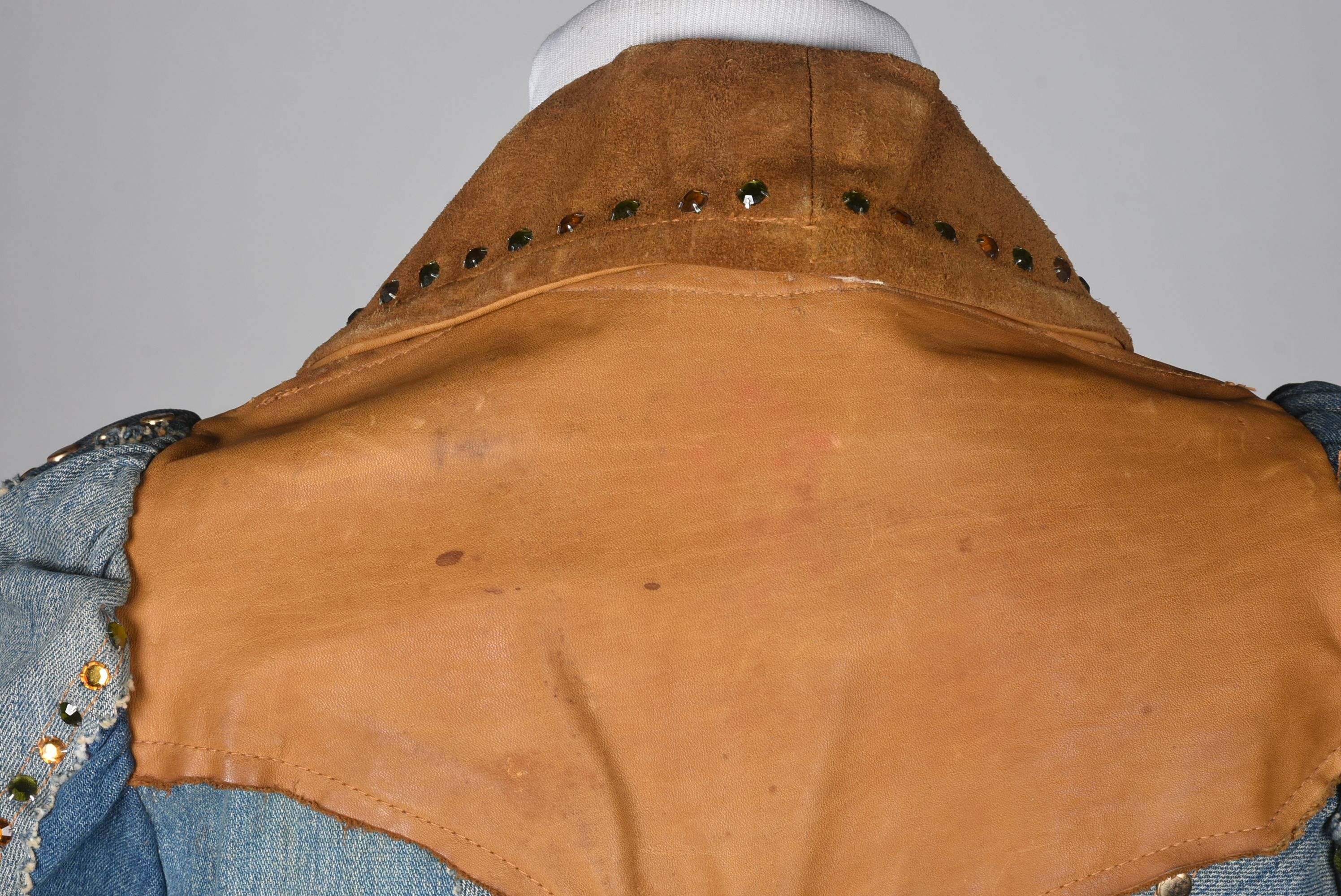 70s Vintage Bohemian Patchwork Embellished Jean and Suede Leather Jacket with Tails