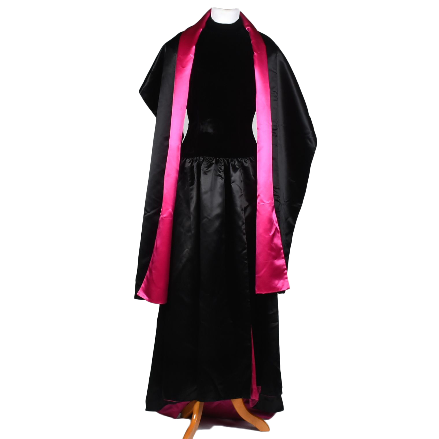 Black Velvet and Satin Formal Gown Trimmed in Hot Pink Satin with Matching Shoulder Wrap Tanya Wore at an ACM Awards Show in 1993