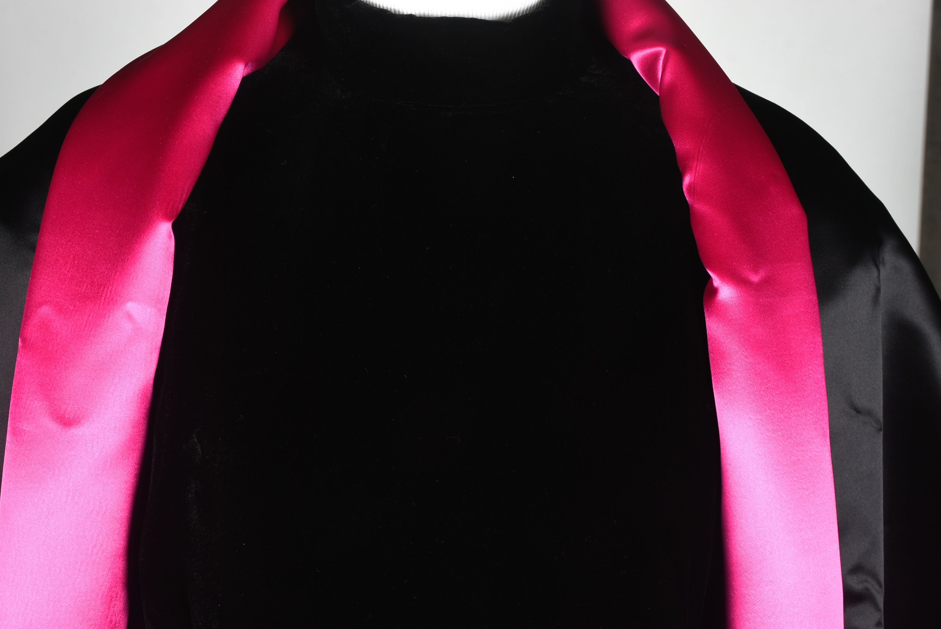 Black Velvet and Satin Formal Gown Trimmed in Hot Pink Satin with Matching Shoulder Wrap Tanya Wore at an ACM Awards Show in 1993