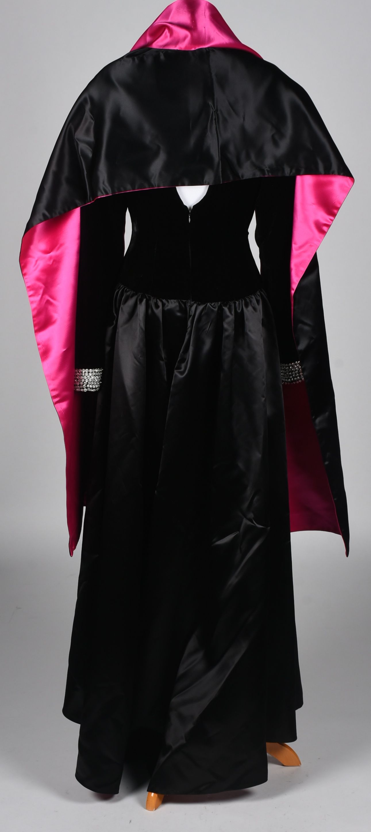 Black Velvet and Satin Formal Gown Trimmed in Hot Pink Satin with Matching Shoulder Wrap Tanya Wore at an ACM Awards Show in 1993