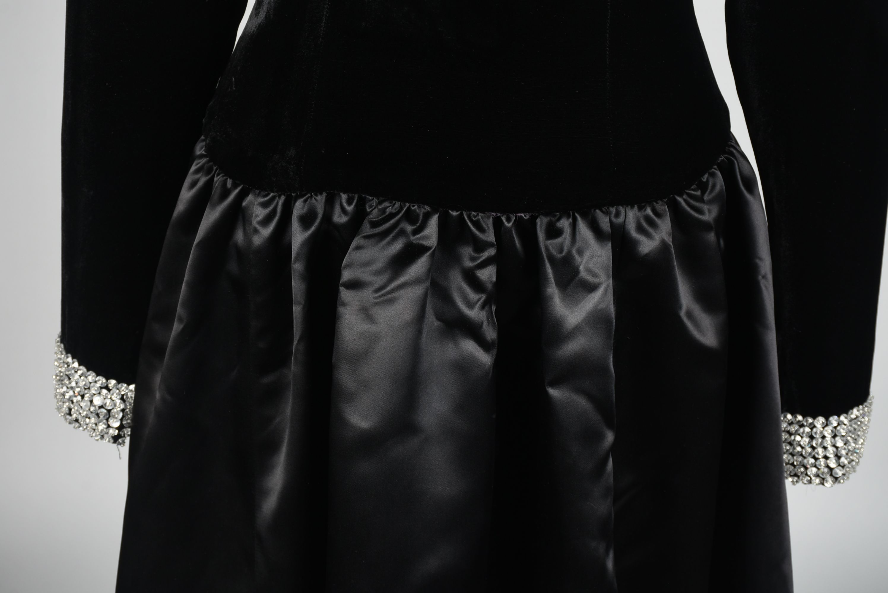 Black Velvet and Satin Formal Gown Trimmed in Hot Pink Satin with Matching Shoulder Wrap Tanya Wore at an ACM Awards Show in 1993