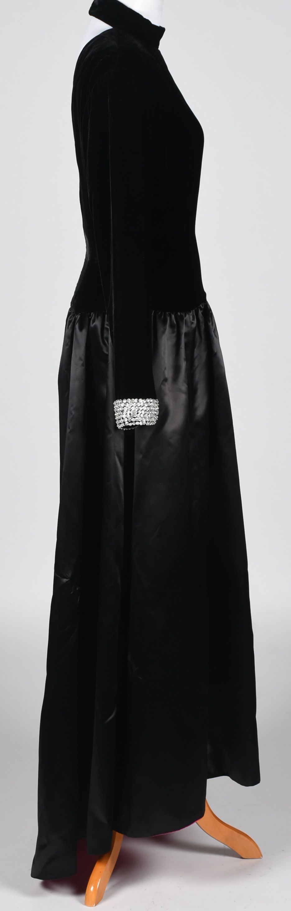 Black Velvet and Satin Formal Gown Trimmed in Hot Pink Satin with Matching Shoulder Wrap Tanya Wore at an ACM Awards Show in 1993