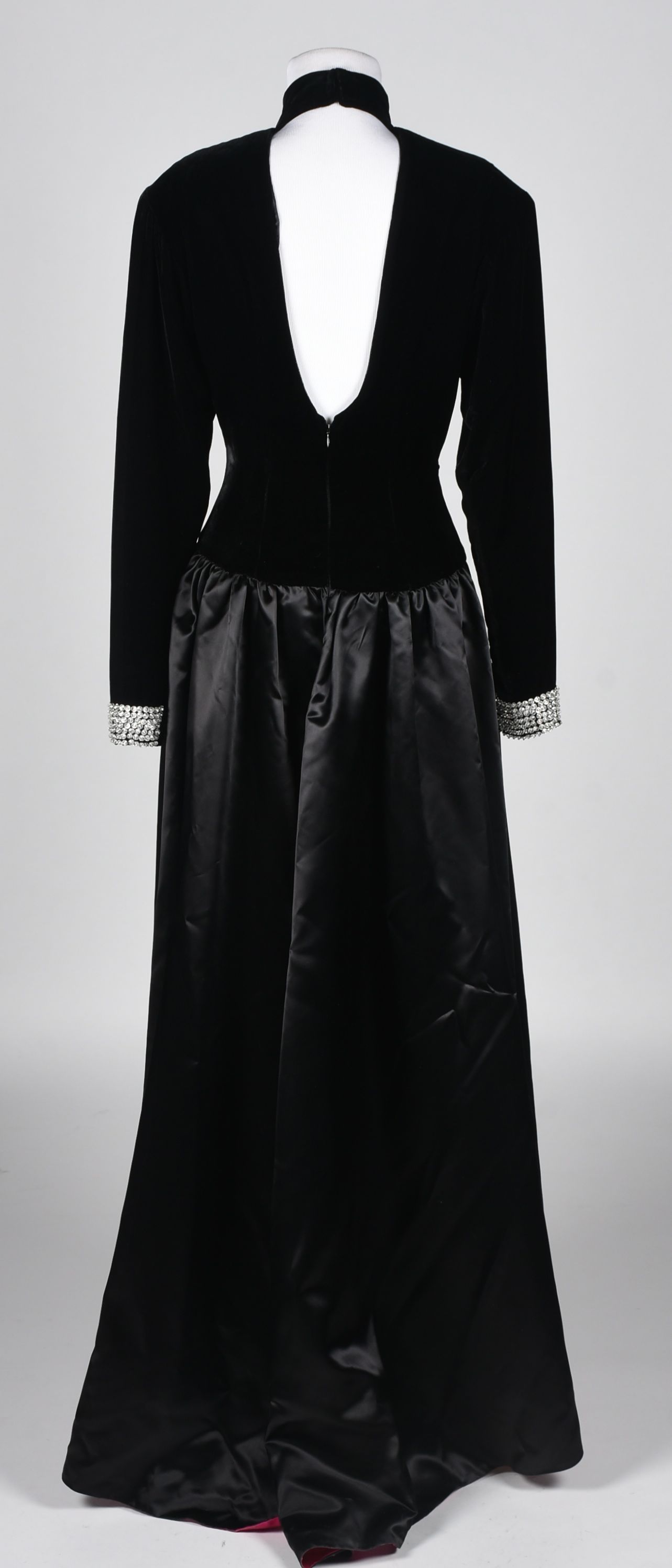 Black Velvet and Satin Formal Gown Trimmed in Hot Pink Satin with Matching Shoulder Wrap Tanya Wore at an ACM Awards Show in 1993