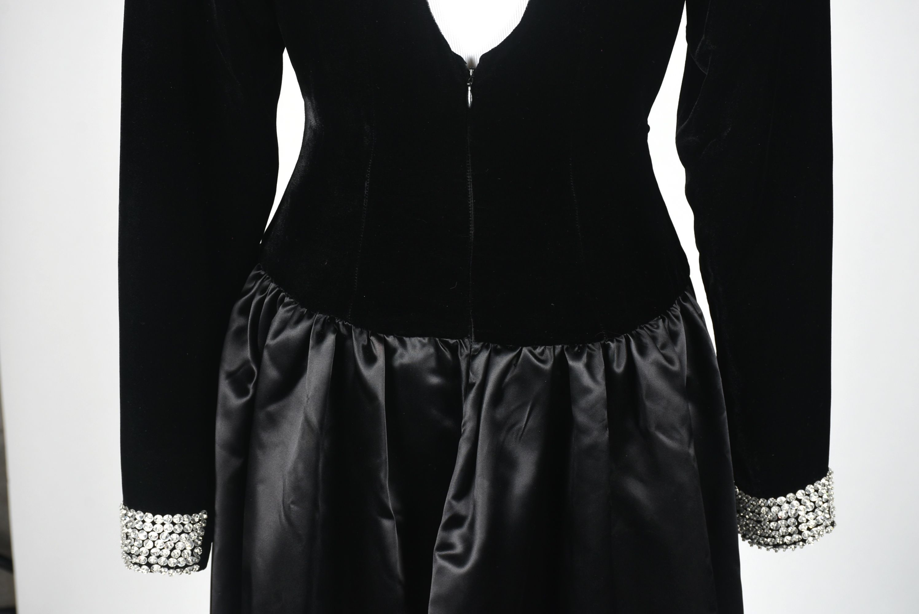 Black Velvet and Satin Formal Gown Trimmed in Hot Pink Satin with Matching Shoulder Wrap Tanya Wore at an ACM Awards Show in 1993