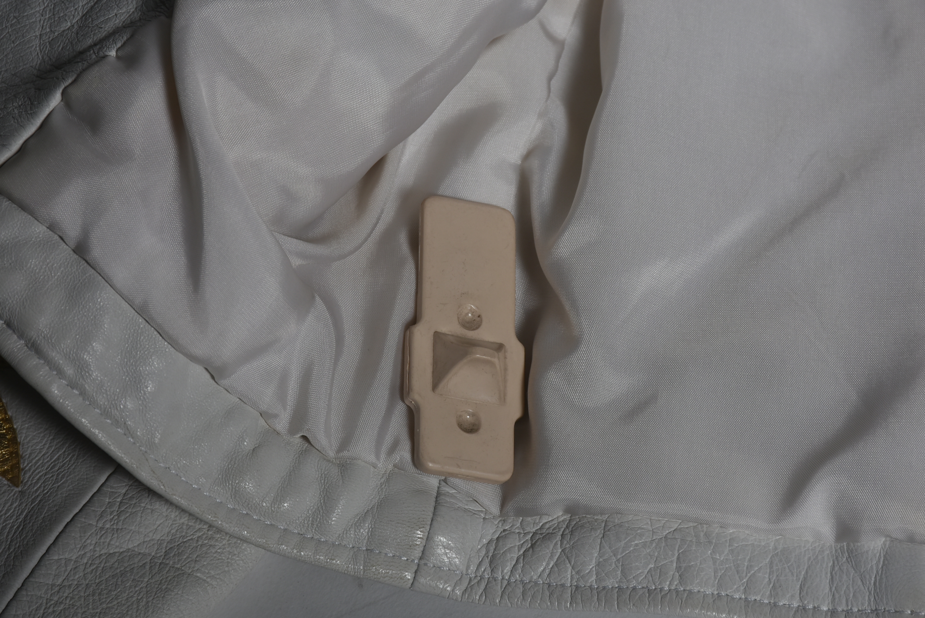 Michael Hoban of North Beach Leather White Leather Jacket with Gold Metallic Scrolls