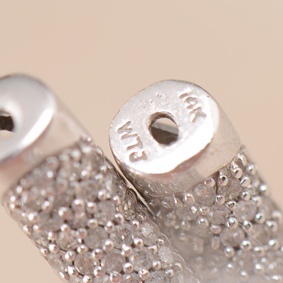 14K White Gold and Diamond Hoop Pierced Earrings