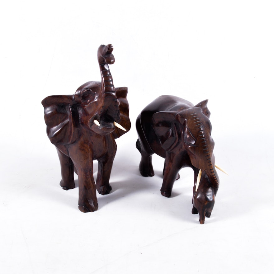 Carved African Mahogany Elephant Sculptures