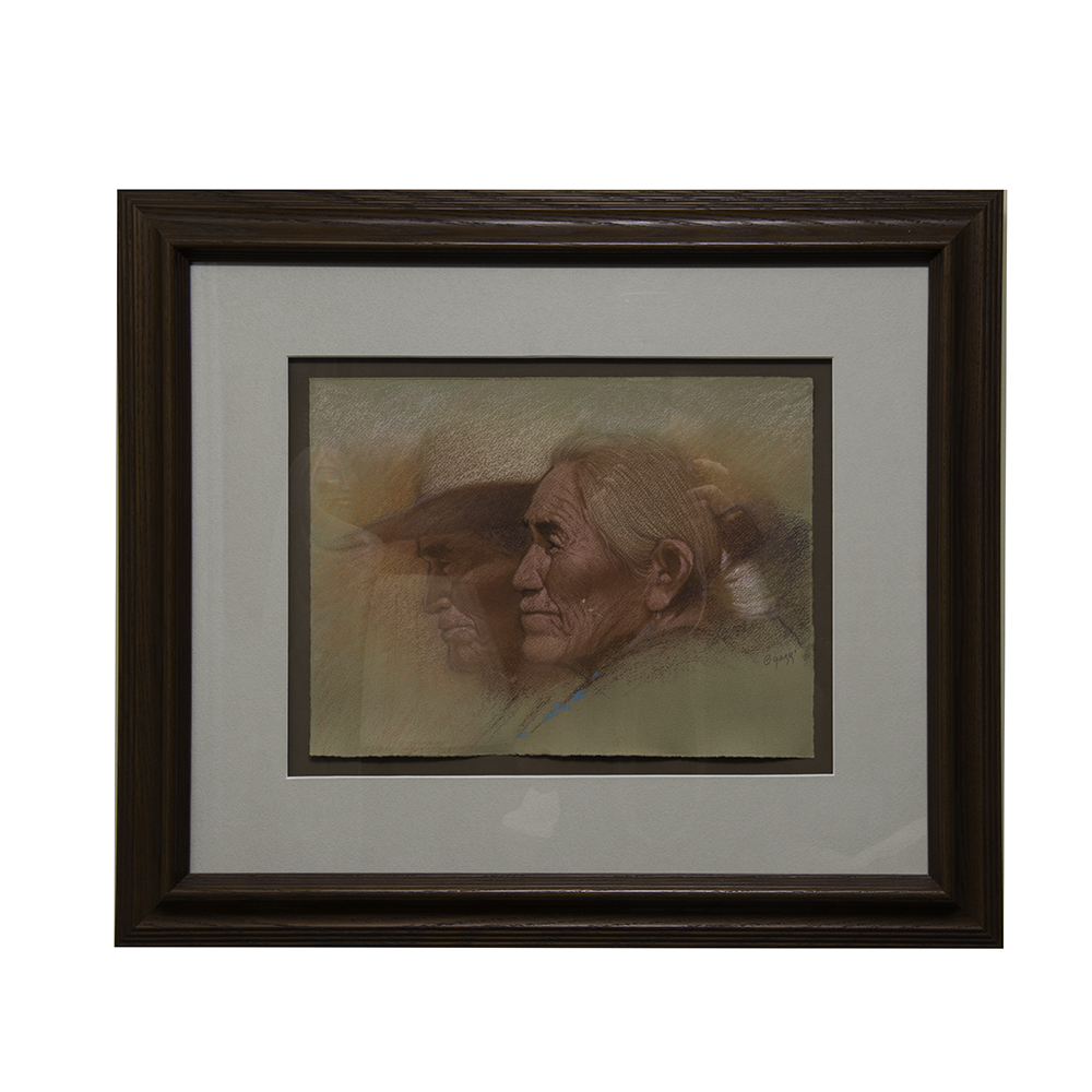 Yazz Pastel on Paper Drawing of Native Americans