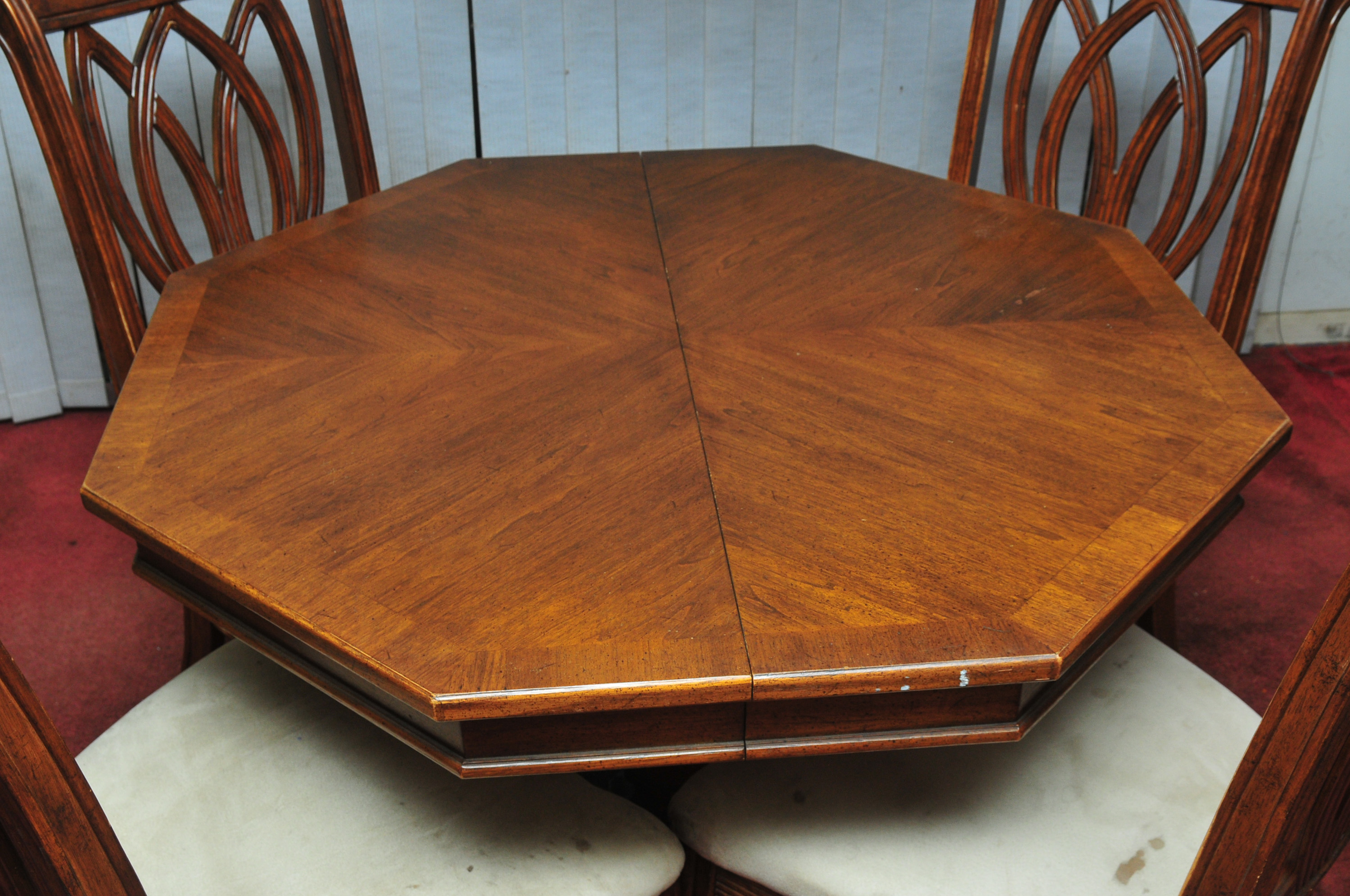 Octagon Shaped Wooden Table and Set of Four Chairs