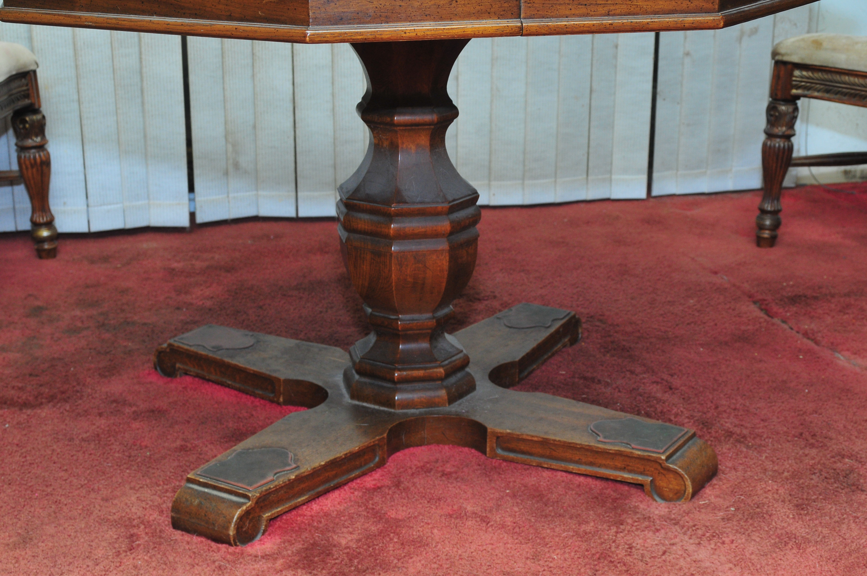 Octagon Shaped Wooden Table and Set of Four Chairs
