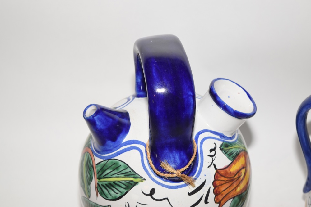 Talavera Mexican Pottery Matching Large Water Vessel and Pitcher